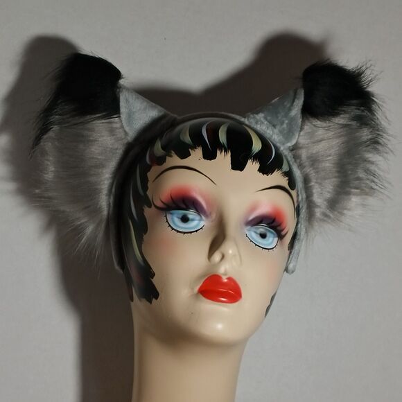 Gray Black Furry Fox Ears Headband Earmuffs Cosplay Costume Accessory - Picture 3 of 7